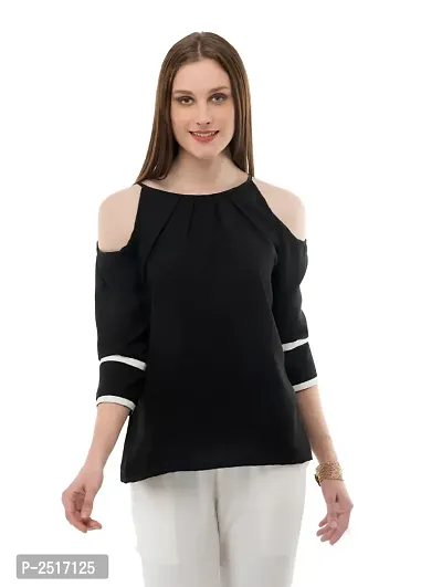 Black Colour  Regular Length Crepe Casual  Tops