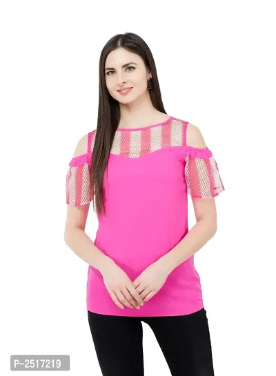 Pink Colour Regular Length Crepe Casual Tops