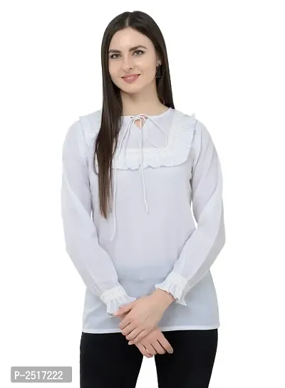 White Colour  Regular Length Crepe Casual  Tops