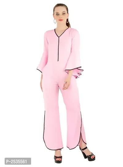 Women's Crepe Pink Casual Jumpsuit