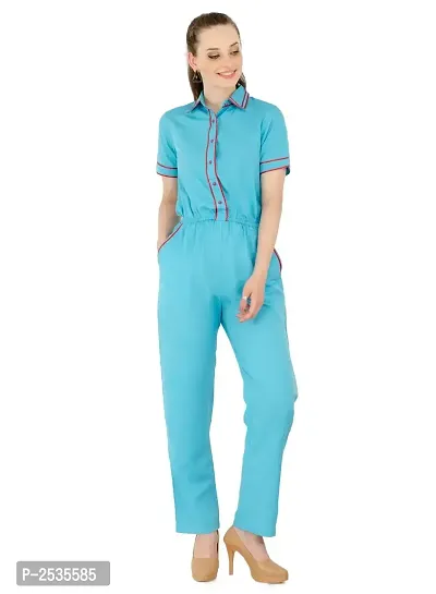 Women's Crepe Blue Casual Jumpsuit