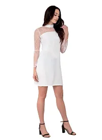 Women's White Crepe A-Line Dress-thumb1