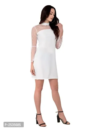 Women's White Crepe A-Line Dress-thumb2