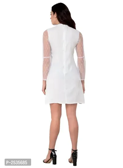 Women's White Crepe A-Line Dress-thumb3