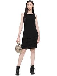 Women's Black Georgette Solid Mini Length Casual Dress-thumb2