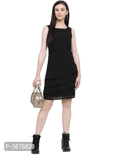 Women's Black Georgette Solid Mini Length Casual Dress-thumb3