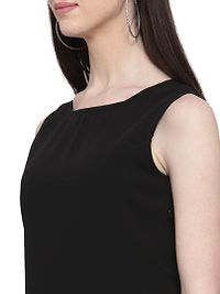 Women's Black Georgette Solid Mini Length Casual Dress-thumb4