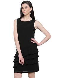 Women's Black Georgette Solid Mini Length Casual Dress-thumb1