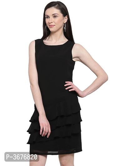 Women's Black Georgette Solid Mini Length Casual Dress-thumb2