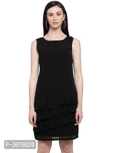 Women's Black Georgette Solid Mini Length Casual Dress-thumb0