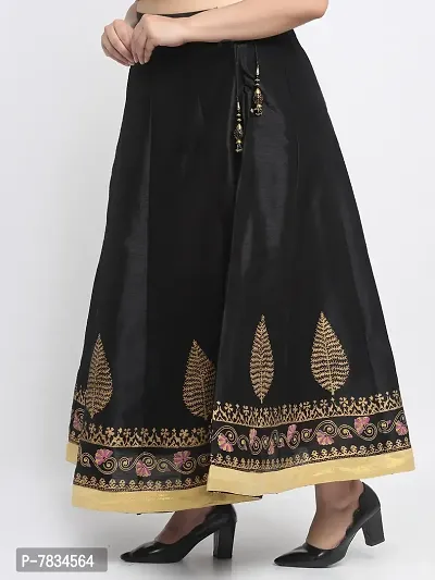 Stylish Black Dupion Silk Printed Skirts For Women