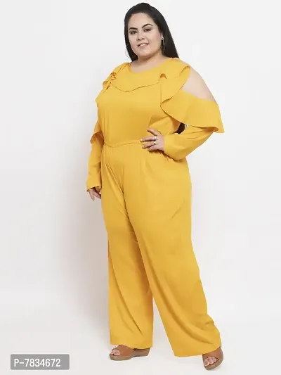 Reliable Yellow Crepe Solid Basic Jumpsuit For Women