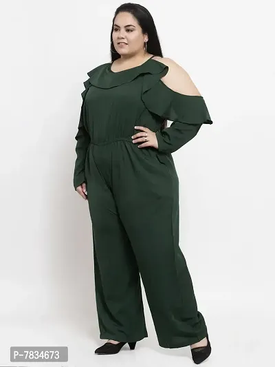 Reliable Green Crepe Solid Basic Jumpsuit For Women