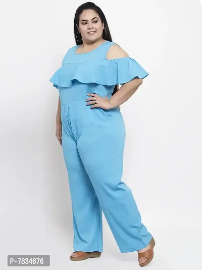 Reliable Blue Crepe Solid Basic Jumpsuit For Women
