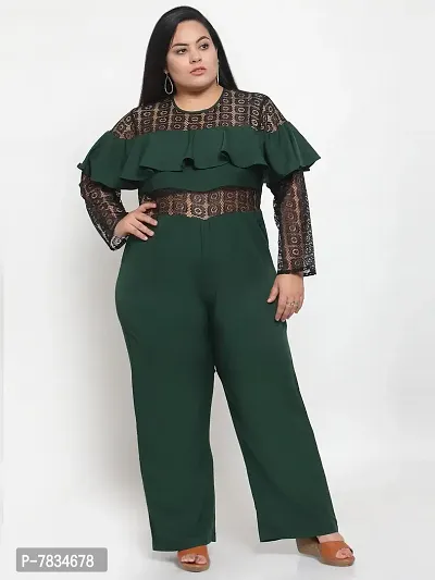 Reliable Green Crepe Solid Basic Jumpsuit For Women