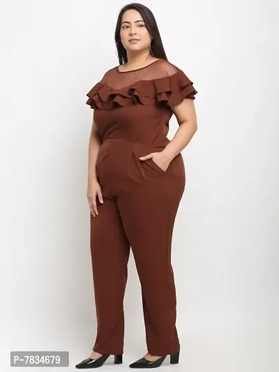 Reliable Brown Crepe Solid Basic Jumpsuit For Women