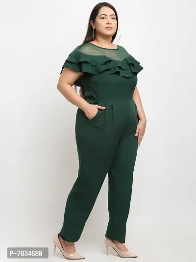 Reliable Green Crepe Solid Basic Jumpsuit For Women