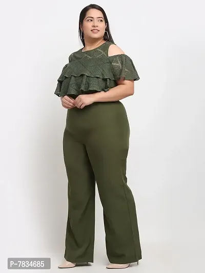 Reliable Olive Crepe Solid Basic Jumpsuit For Women