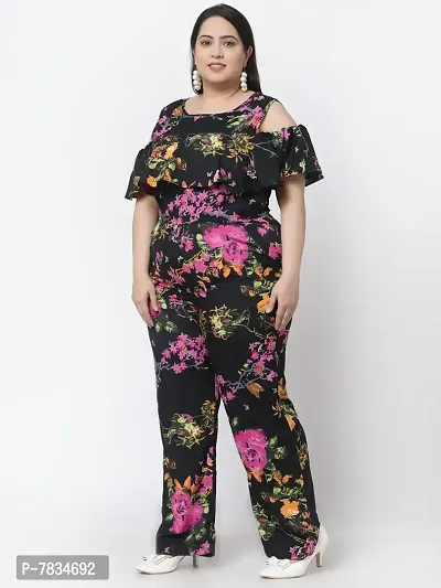 Reliable Black Crepe Printed Basic Jumpsuit For Women