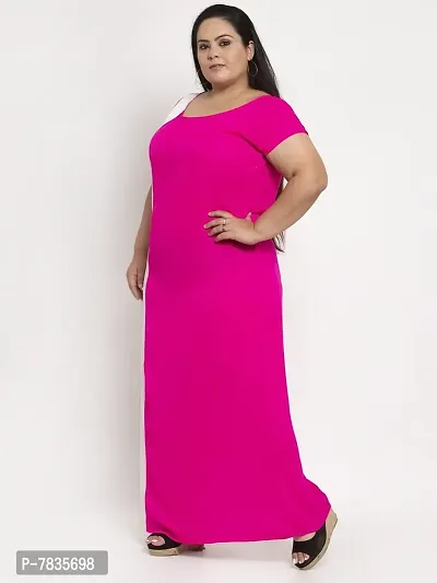 Stylish Pink Crepe Solid Maxi Length Dresses For Women-thumb2