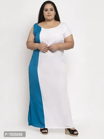 Stylish White Crepe Solid Maxi Length Dresses For Women