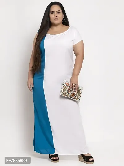 Stylish White Crepe Solid Maxi Length Dresses For Women-thumb5