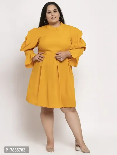 Stylish Yellow Crepe Solid Knee Length Dresses For Women