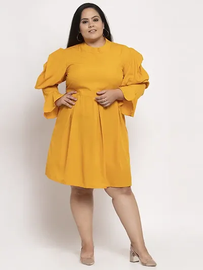 Plus Sizes Crepe Solid Frill Dresses