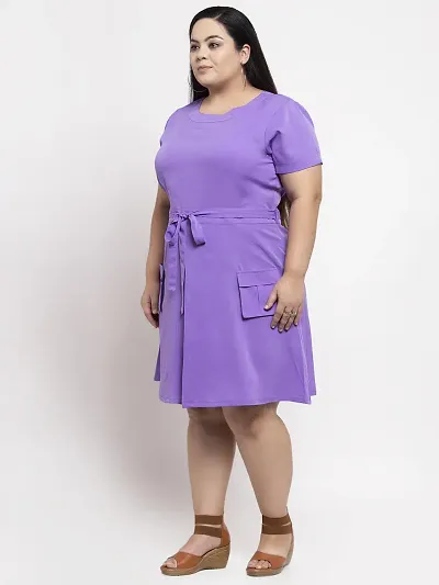 Plus Sizes Crepe Solid Frill Dresses