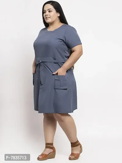 Stylish Grey Crepe Solid Knee Length Dresses For Women-thumb0