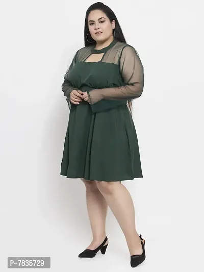 Stylish Green Crepe Solid Knee Length Dresses For Women-thumb0