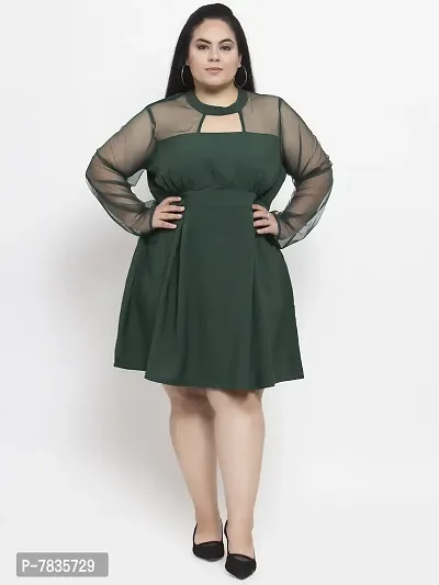 Stylish Green Crepe Solid Knee Length Dresses For Women-thumb5
