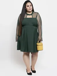 Stylish Green Crepe Solid Knee Length Dresses For Women-thumb3