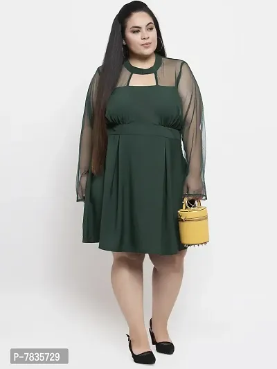 Stylish Green Crepe Solid Knee Length Dresses For Women-thumb4