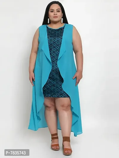 Stylish Blue Crepe Solid Knee Length Dresses For Women-thumb0