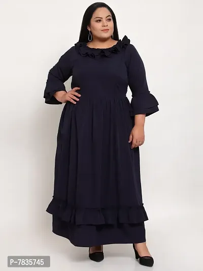 Stylish Navy Blue Crepe Solid Maxi Length Dresses For Women
