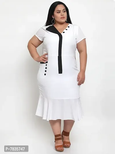 Stylish White Crepe Solid Knee Length Dresses For Women