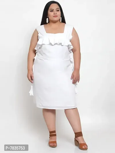 Stylish White Crepe Solid Knee Length Dresses For Women