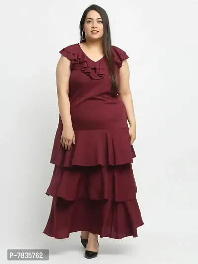 Stylish Maroon Crepe Solid Maxi Length Dresses For Women