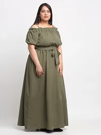 Beautiful Olive Crepe Solid Dresses For Women-thumb1