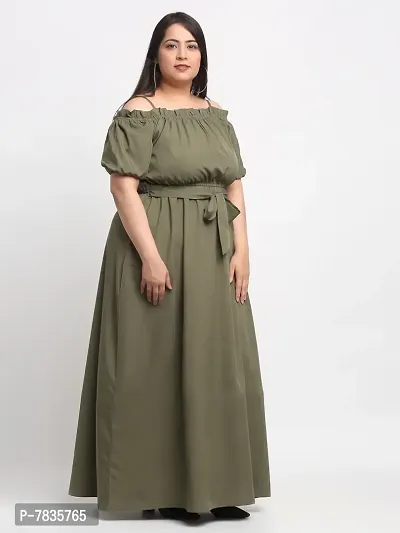 Beautiful Olive Crepe Solid Dresses For Women-thumb2