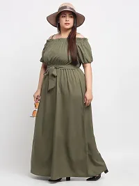 Beautiful Olive Crepe Solid Dresses For Women-thumb4
