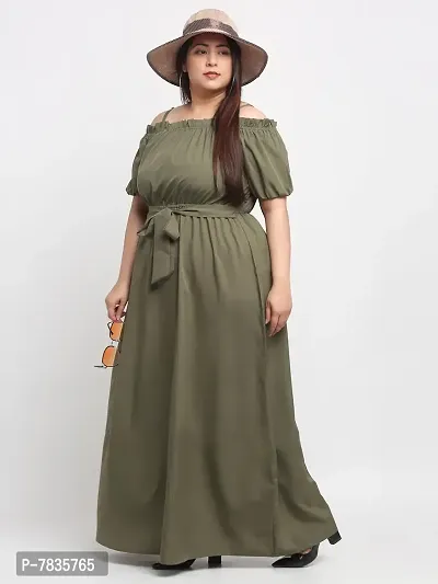 Beautiful Olive Crepe Solid Dresses For Women-thumb5