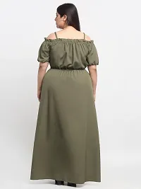 Beautiful Olive Crepe Solid Dresses For Women-thumb3