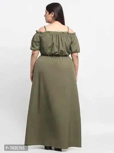 Beautiful Olive Crepe Solid Dresses For Women-thumb4