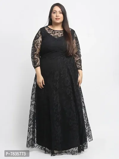 Stylish Black Crepe Solid Maxi Length Dresses For Women
