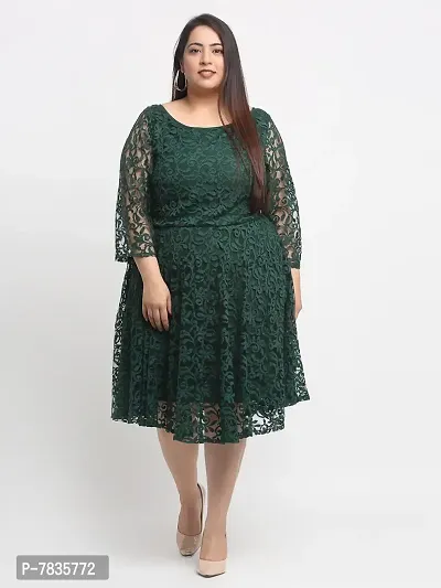 Stylish Green Crepe Self Design Knee Length Dresses For Women