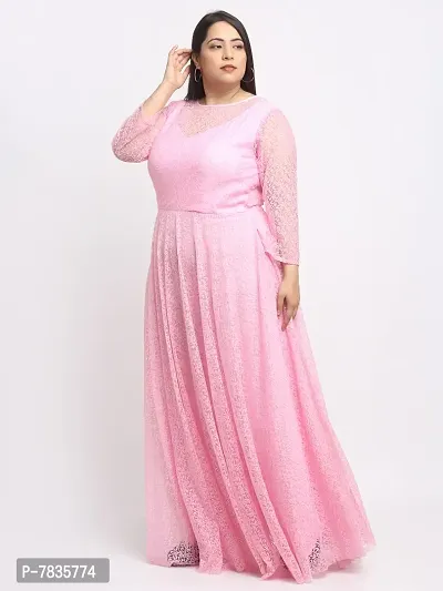 Stylish Pink Crepe Solid Maxi Length Dresses For Women-thumb2