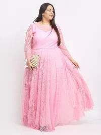 Stylish Pink Crepe Solid Maxi Length Dresses For Women-thumb4