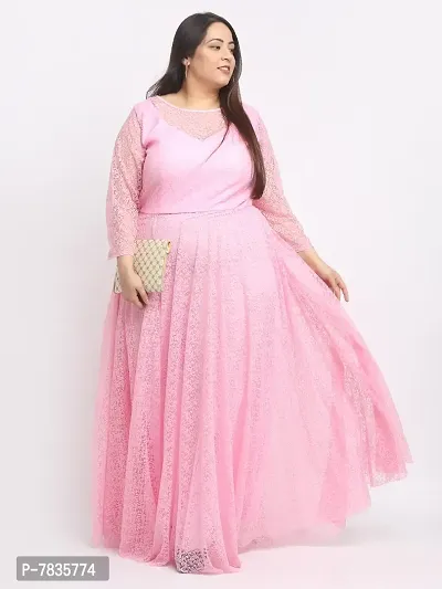 Stylish Pink Crepe Solid Maxi Length Dresses For Women-thumb5